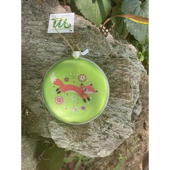 Midwest-CBK Red Fox Glitter Disk Glass Christmas Ornament  104134 - Picture 6 of 8